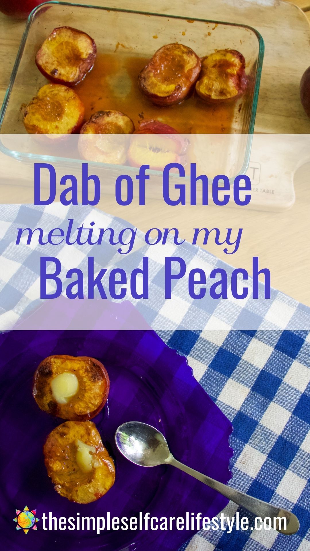Baked peach with melting ghee.