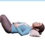 illustration woman with knees bent head on pillow relaxing, stretching her low back