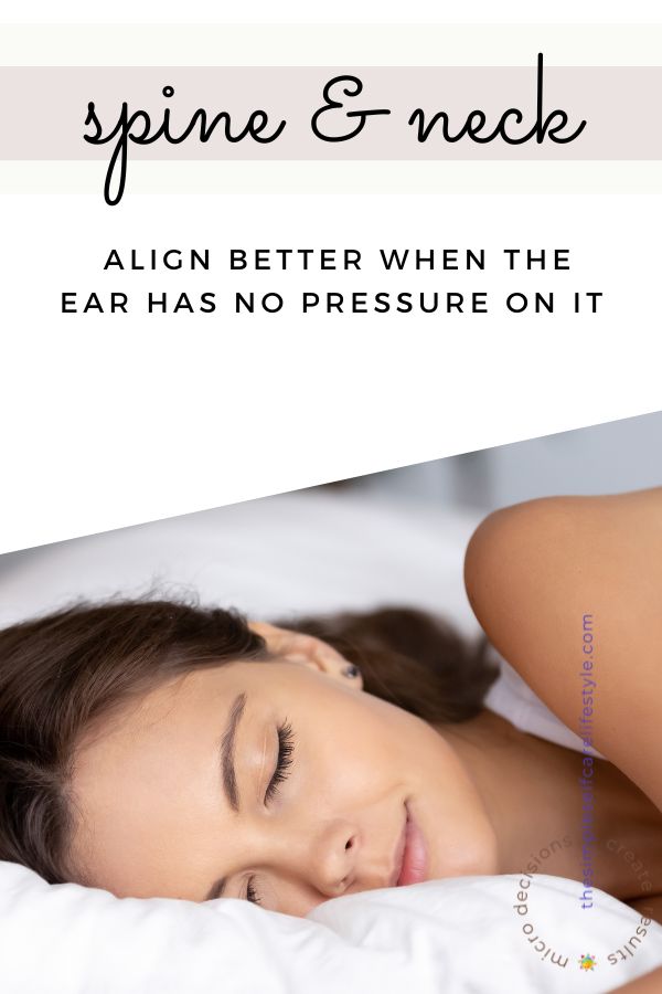 Ear Pain Gone  woman peacefully sleeping on a pillow that has a hole so her ear is pain free