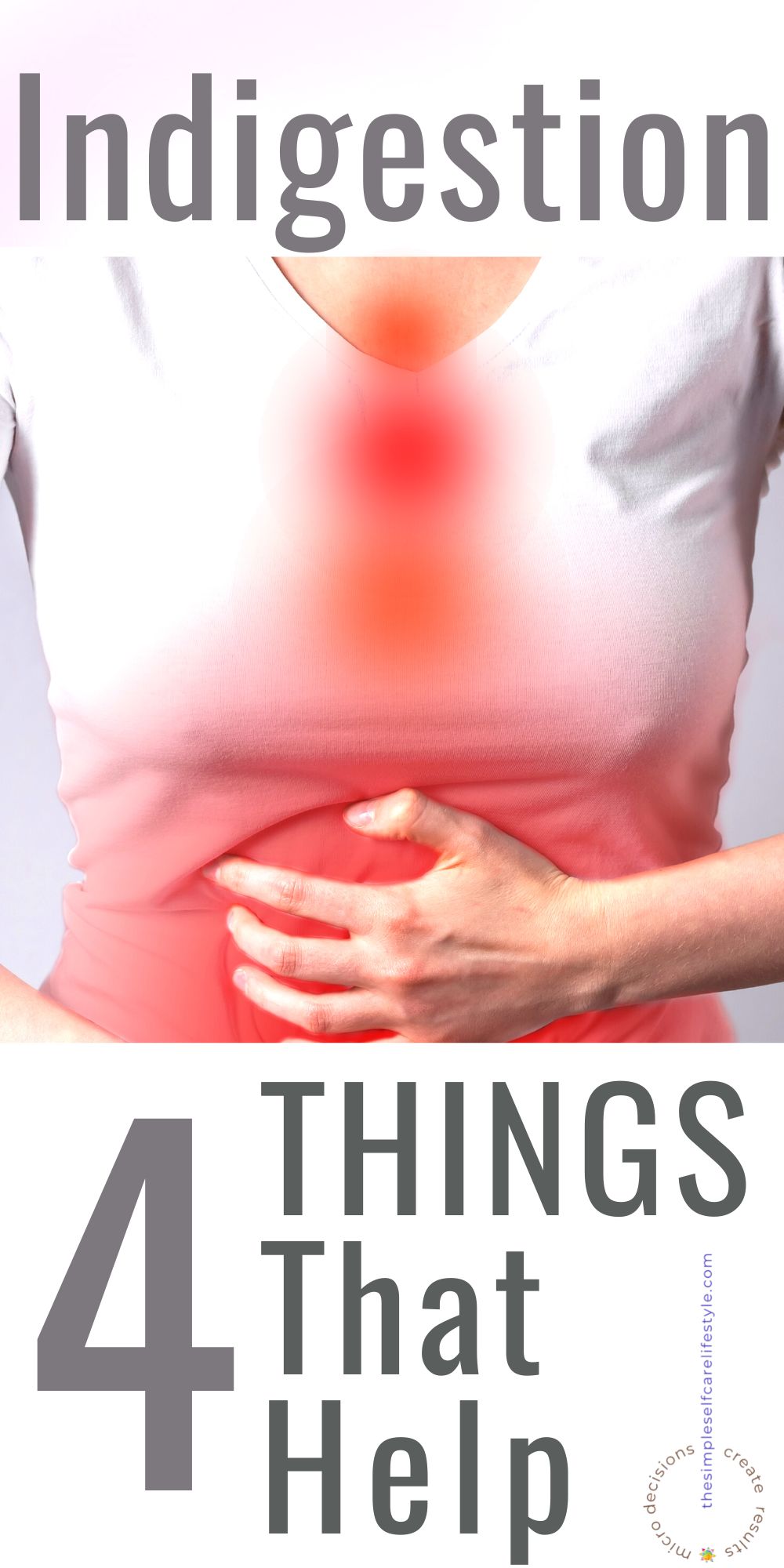 Woman with hands on stomach. Irritated digestive tract from indigestion