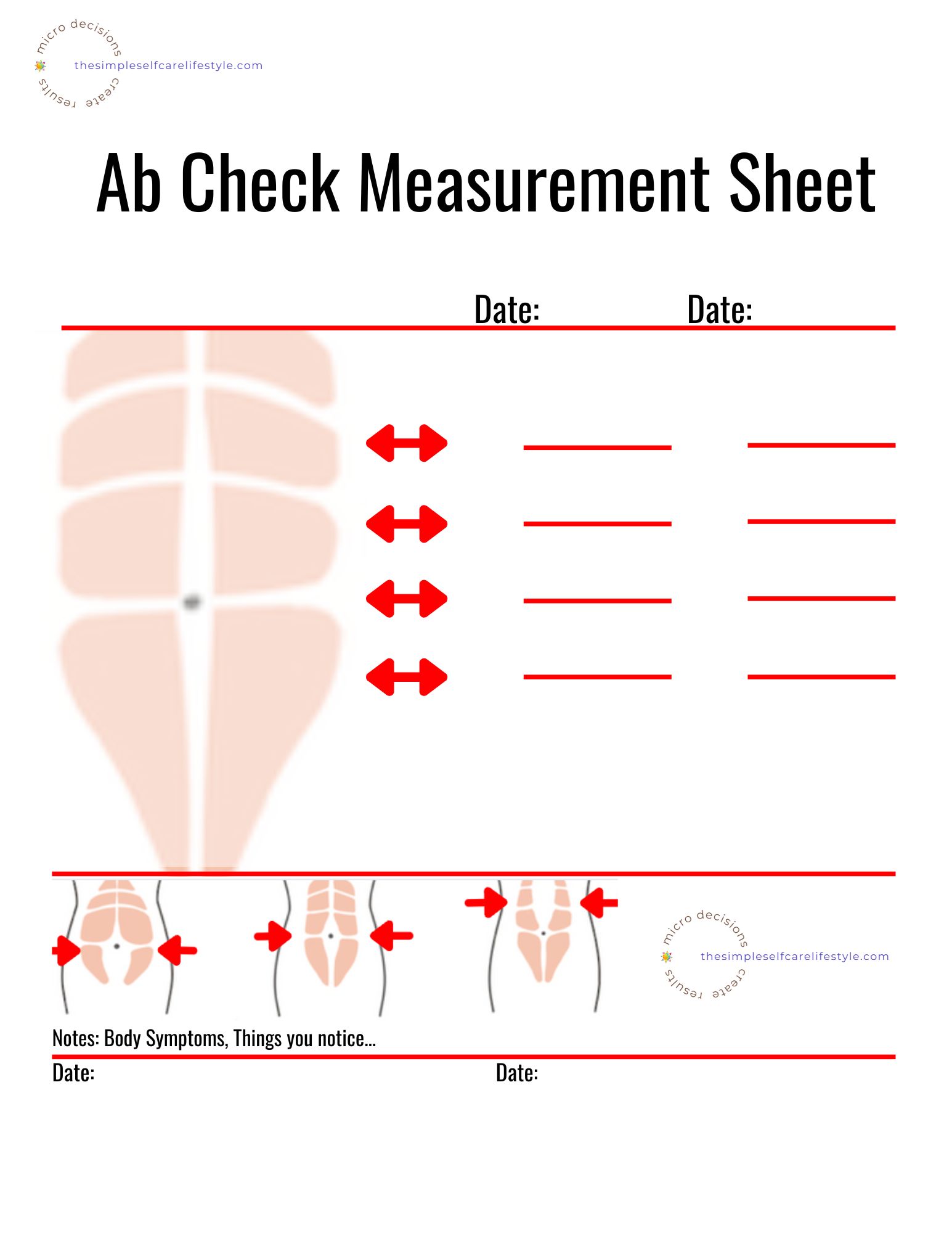 AB Separation Illustration Ab separation and spots to place measurements in and notes on bottom of page