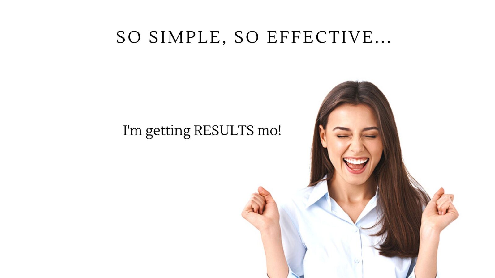 Share Your Results Form Woman Excited. Eyes Closed Mouth Smiling at showing the joy of feeling better.