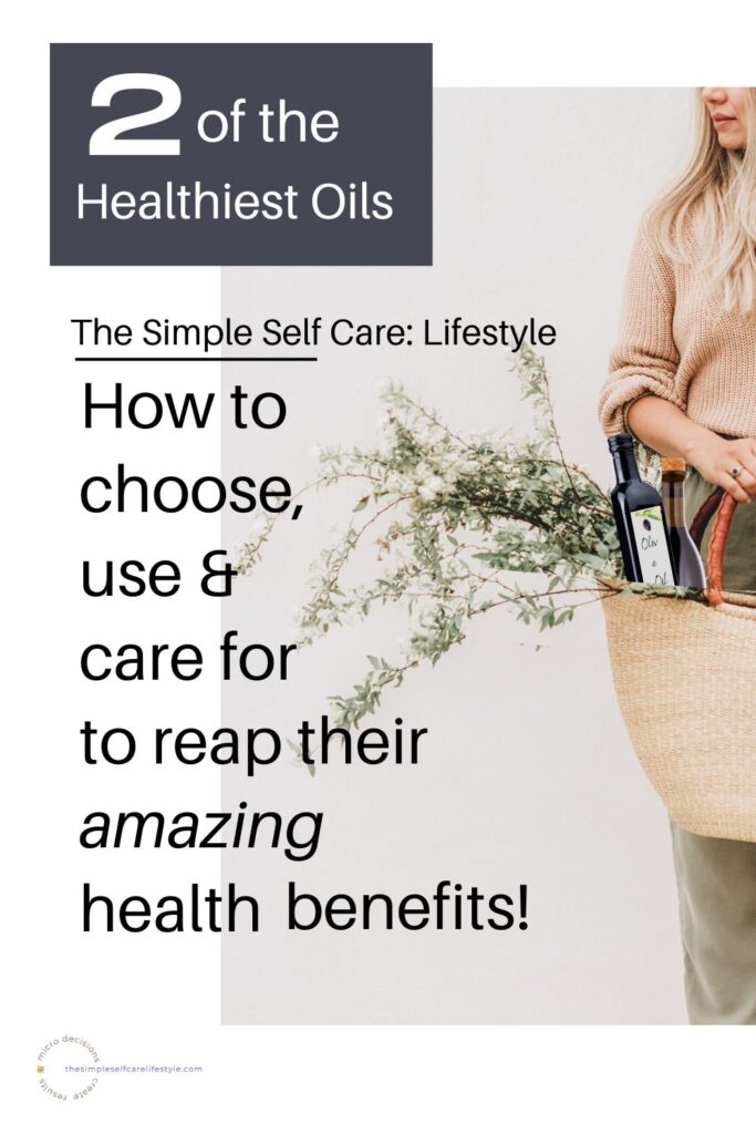 woman carrying basket with her 2 healthy oils in it