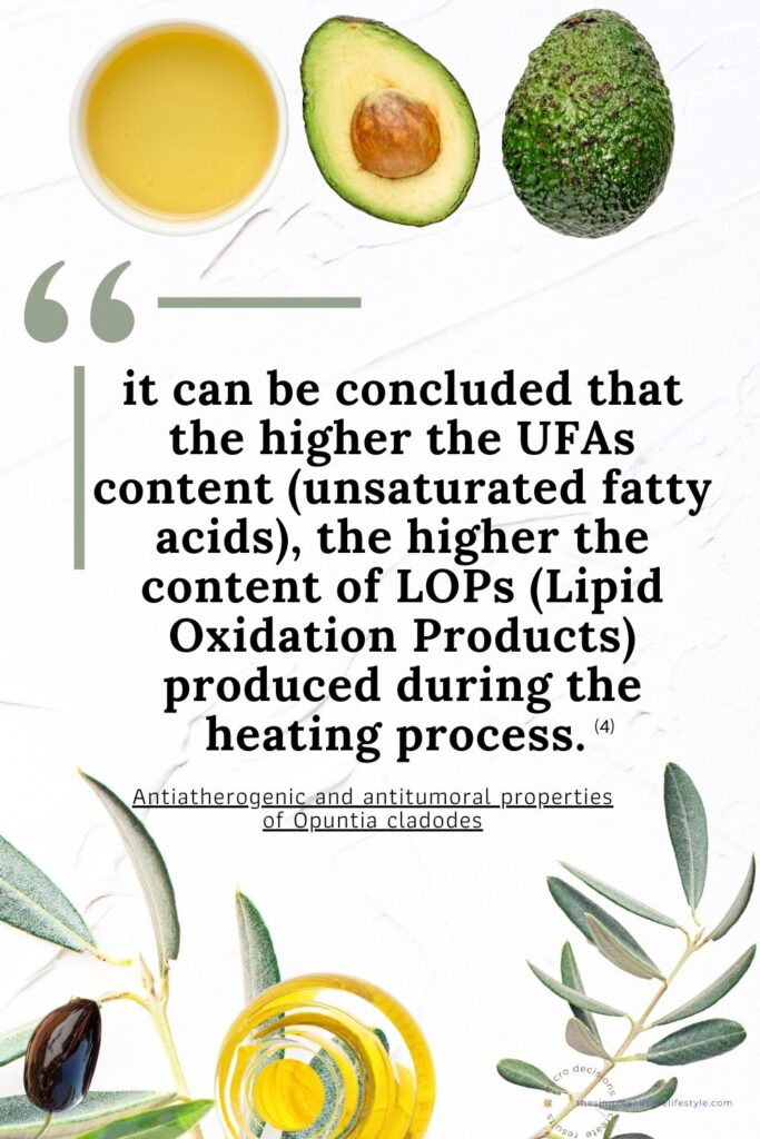 Avocado and Olive shown behind the quote about the 2 healthy oils being fragile and the more unsaturated the more fragile.